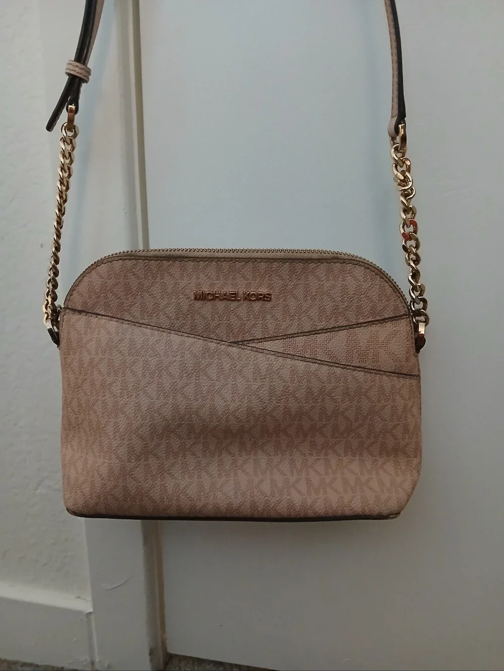 Michael Kors Blush Logo Crossbody with Gold Chain
